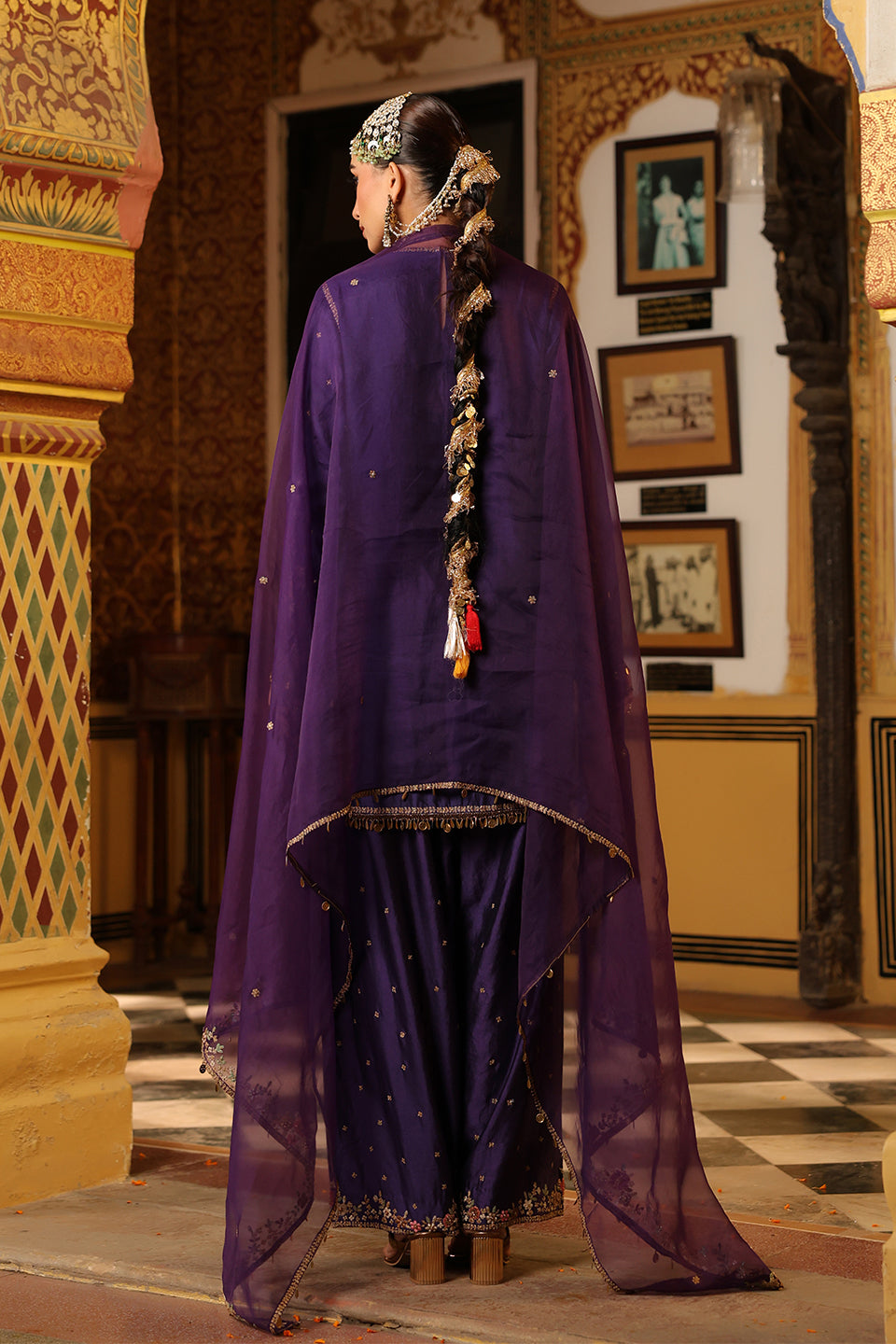 Ahista Purple Mayur Applique Short Kurta Set