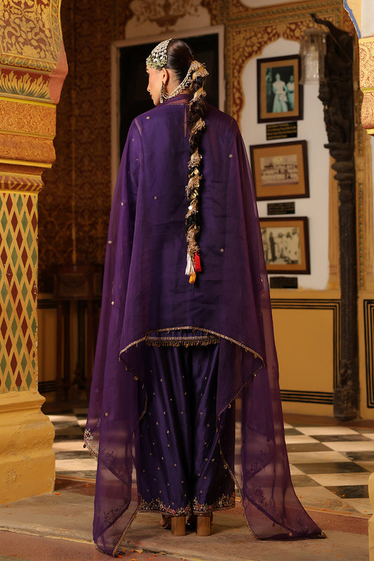 Ahista Purple Mayur Applique Short Kurta Set