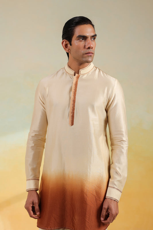 Beige Ombre Silk Kurta