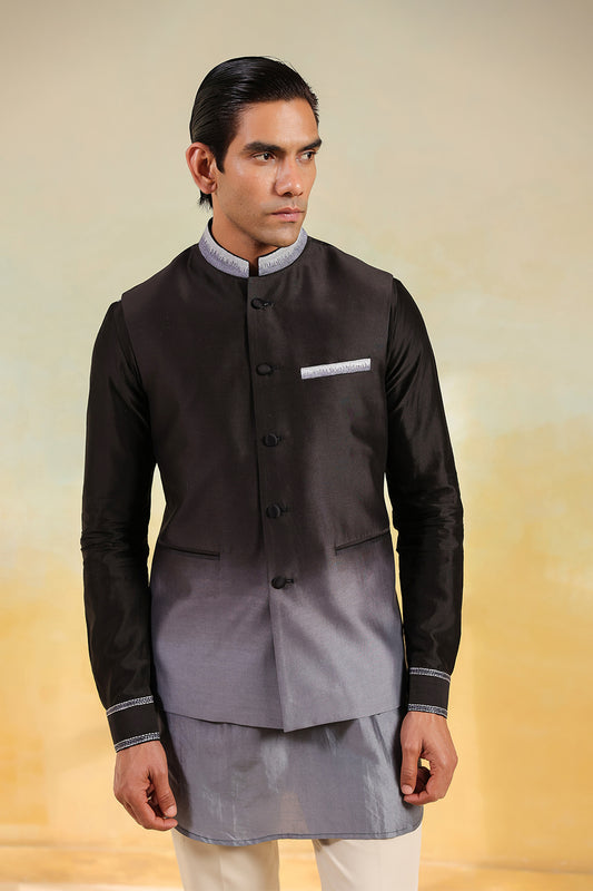 Black Ombre Bandi Kurta Set