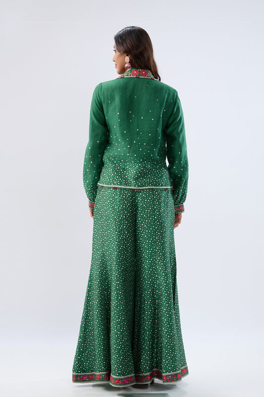 Blossom Dark Green Fusion Sharara Set