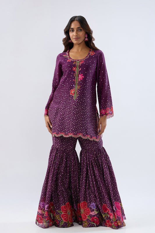 Blossom Purple Sharara Set