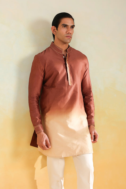 Brown Ombre Silk Kurta