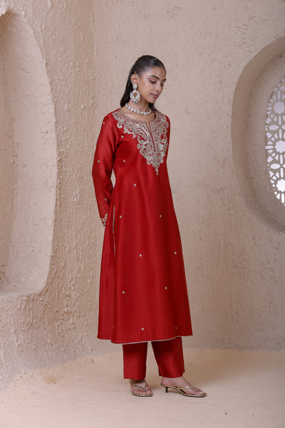 Rangrez Red Zari Kurta Set