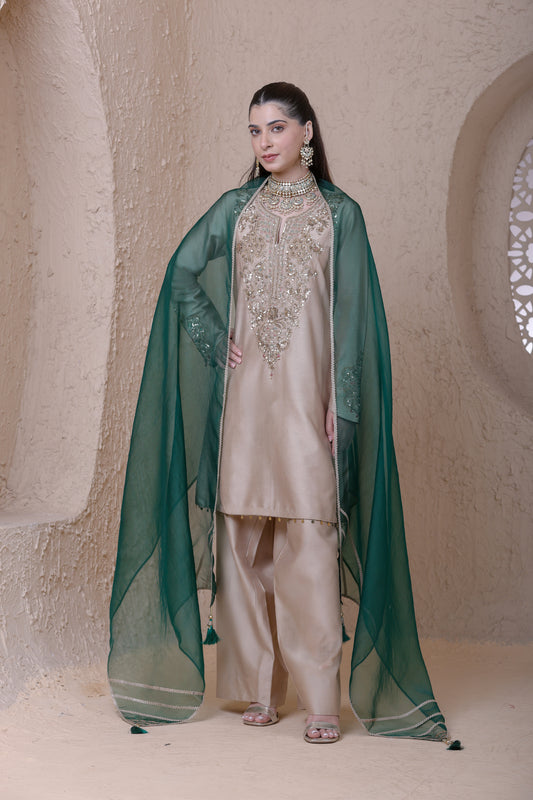 Rangrez Ivory Aari dori Short Kurta Set