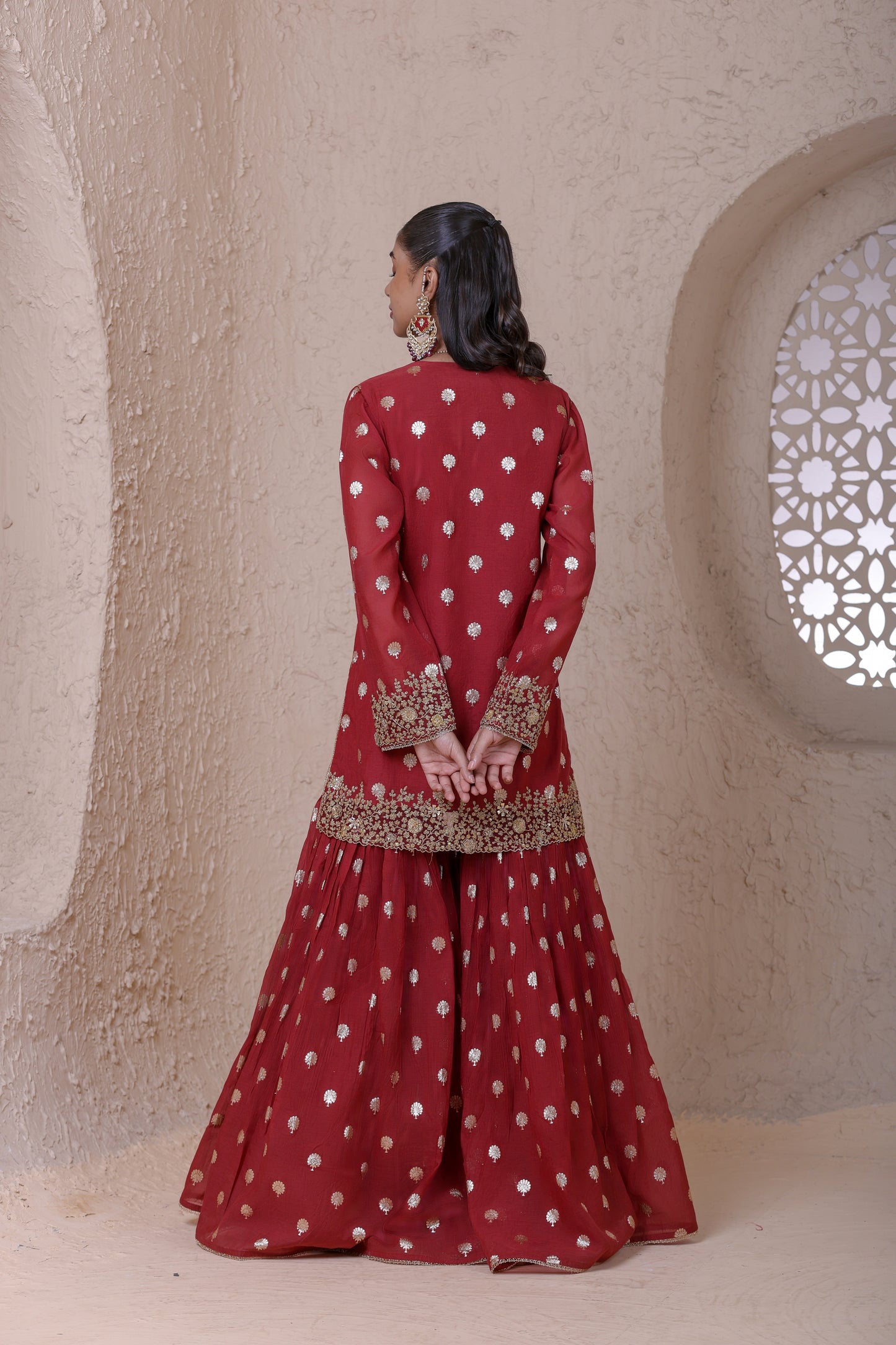 Rangrez Maroon Butti Sharara Set