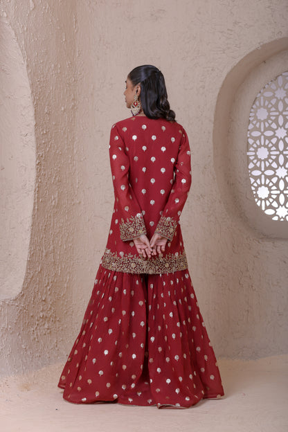 Rangrez Maroon Butti Sharara Set