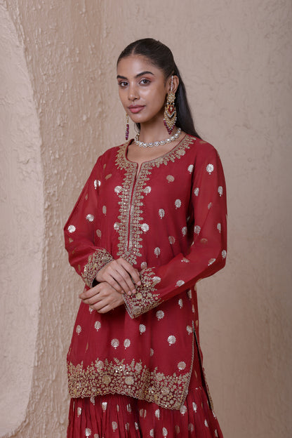 Rangrez Maroon Butti Sharara Set