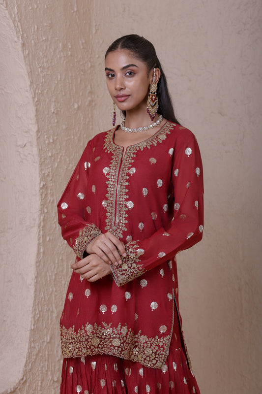 Rangrez Maroon Butti Sharara Set