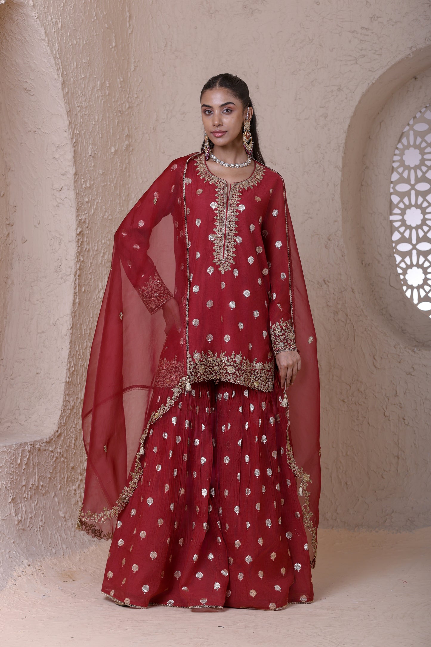 Rangrez Maroon Butti Sharara Set