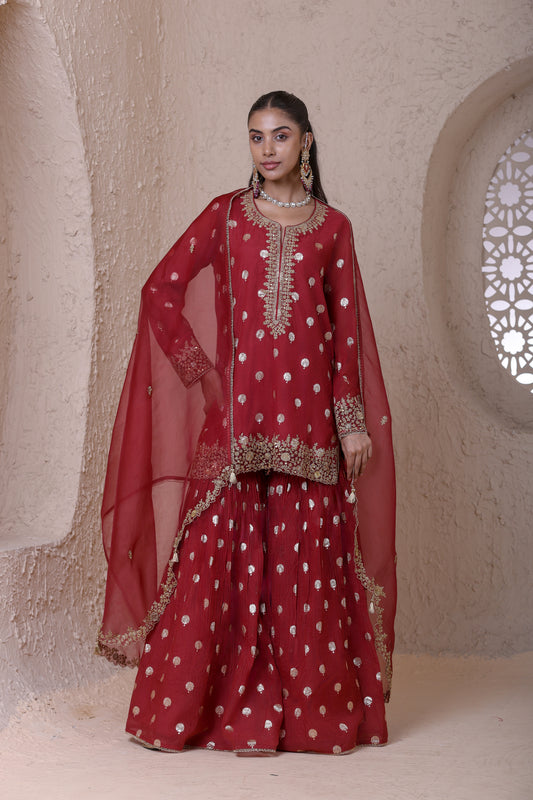 Rangrez Maroon Butti Sharara Set