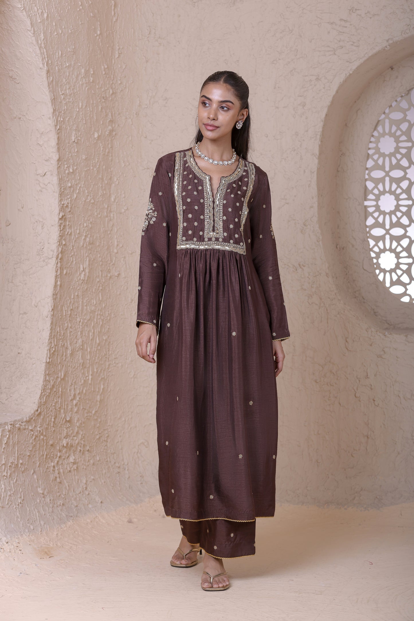 Rangrez Brown Frockstyle Kurta Set