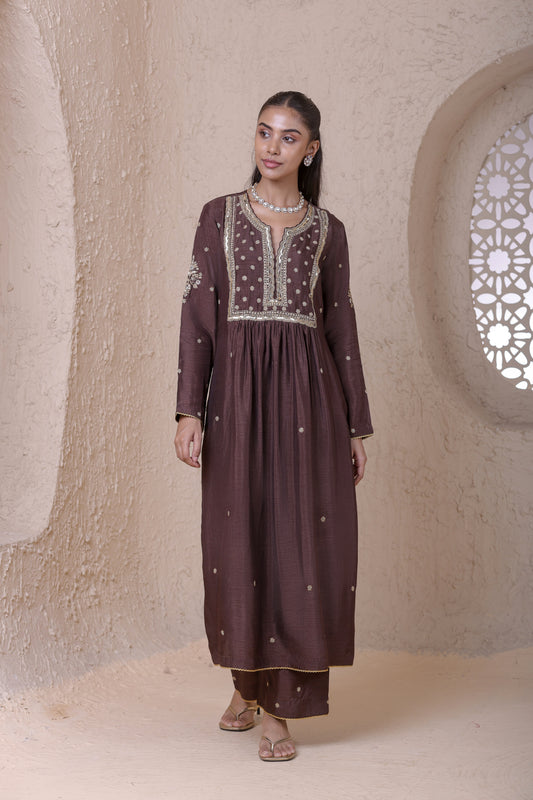 Rangrez Brown Frockstyle Kurta Set