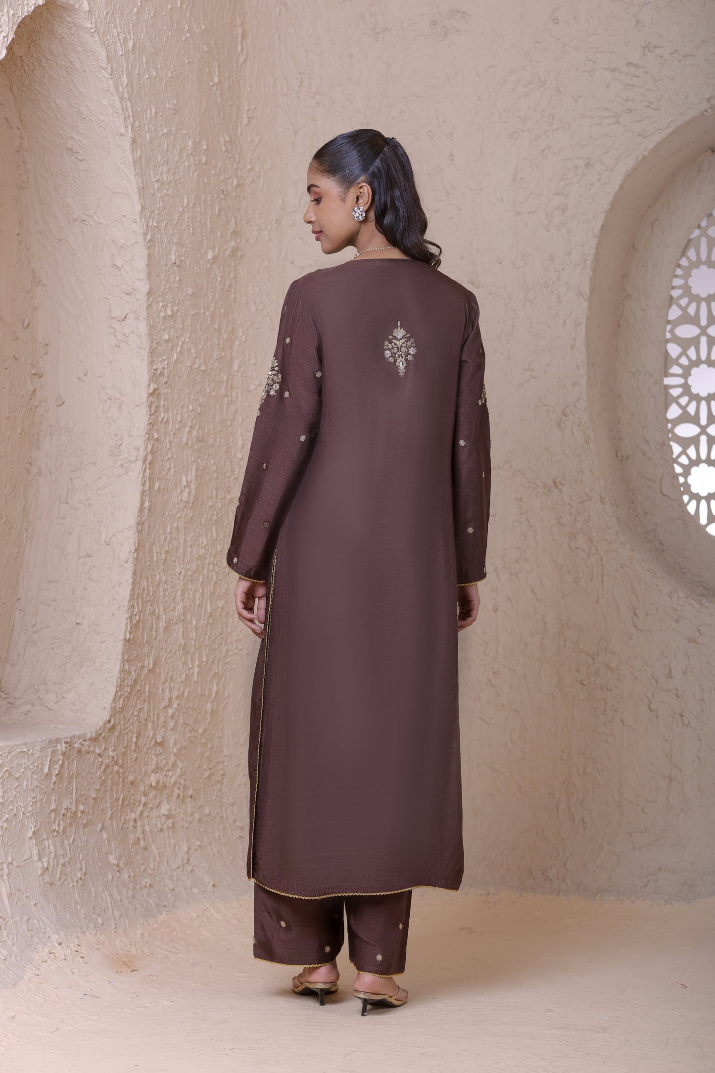 Rangrez Brown Frockstyle Kurta Set