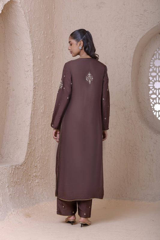 Rangrez Brown Frockstyle Kurta Set