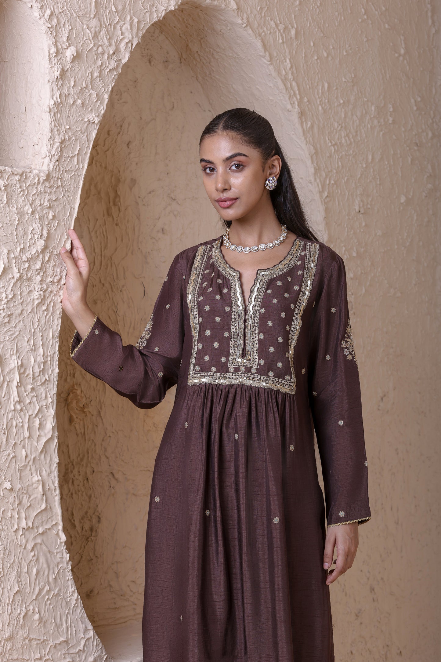 Rangrez Brown Frockstyle Kurta Set