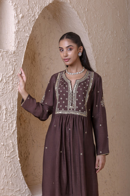 Rangrez Brown Frockstyle Kurta Set