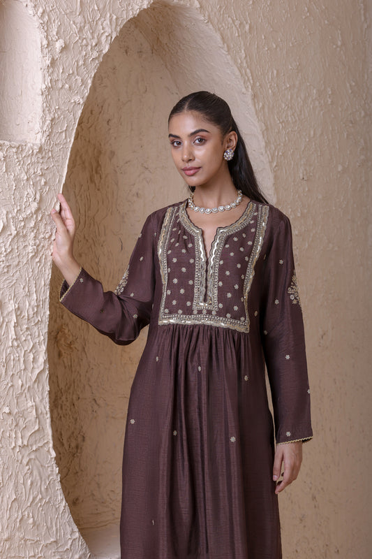 Rangrez Brown Frockstyle Kurta Set