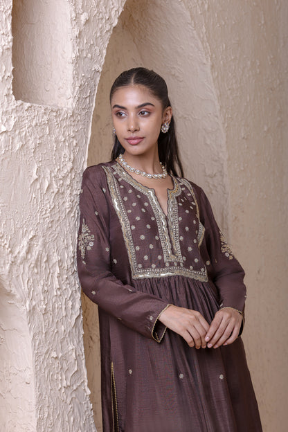 Rangrez Brown Frockstyle Kurta Set