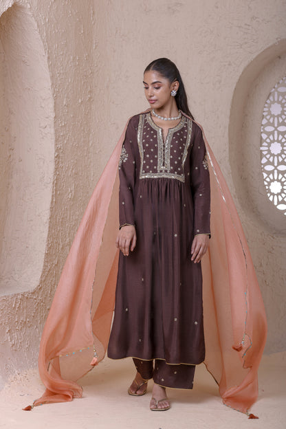 Rangrez Brown Frockstyle Kurta Set