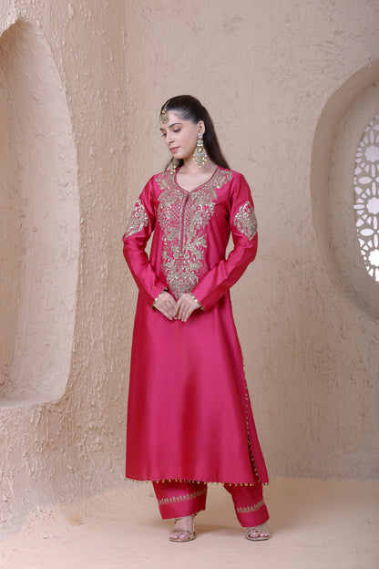 Rangrez Pink Heavy Neck Long Kurta Set