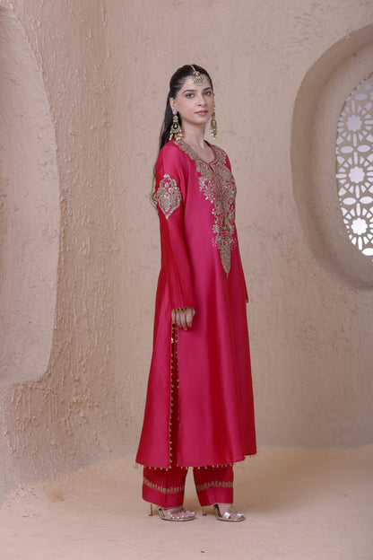 Rangrez Pink Heavy Neck Long Kurta Set