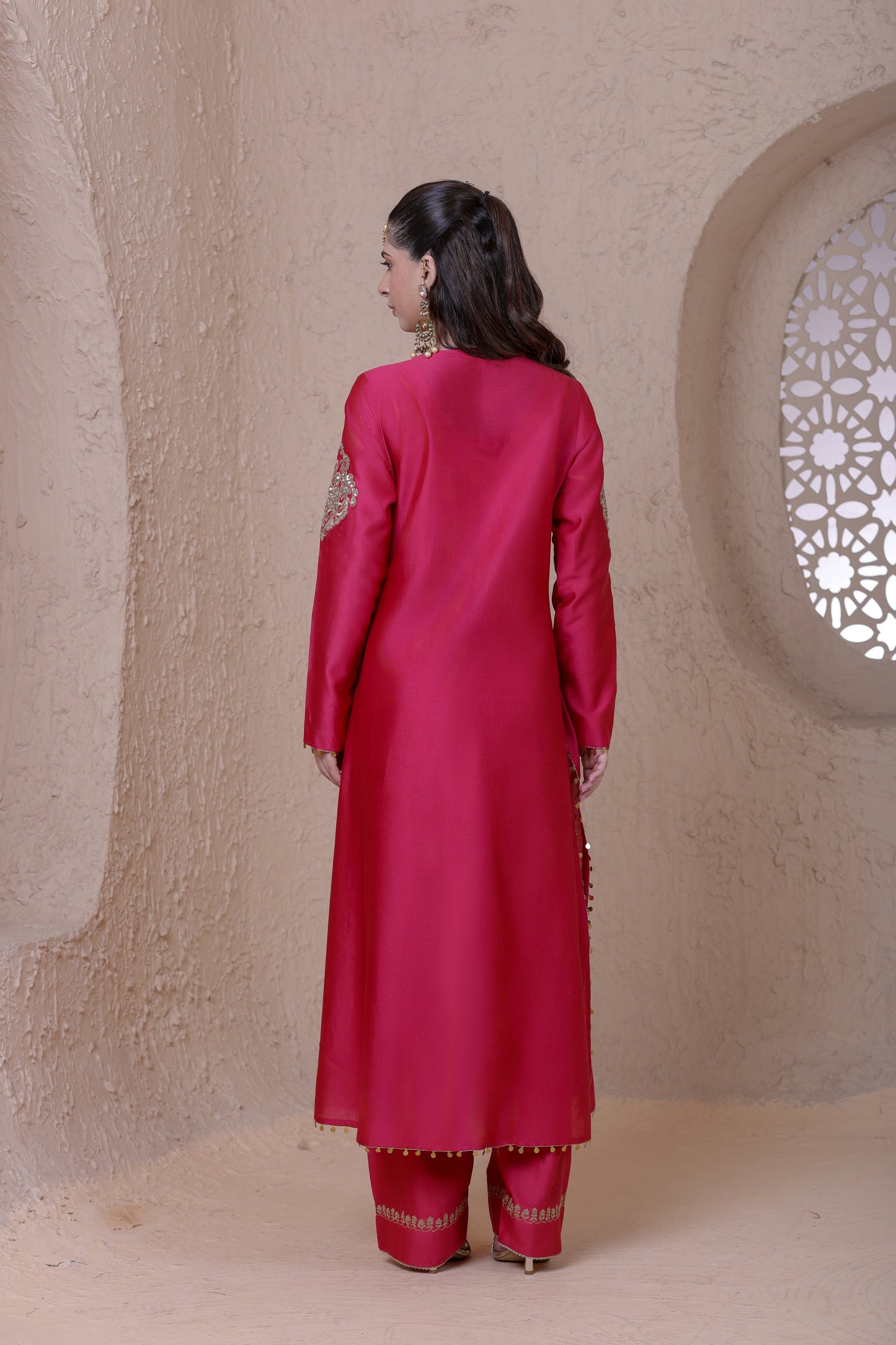 Rangrez Pink Heavy Neck Long Kurta Set