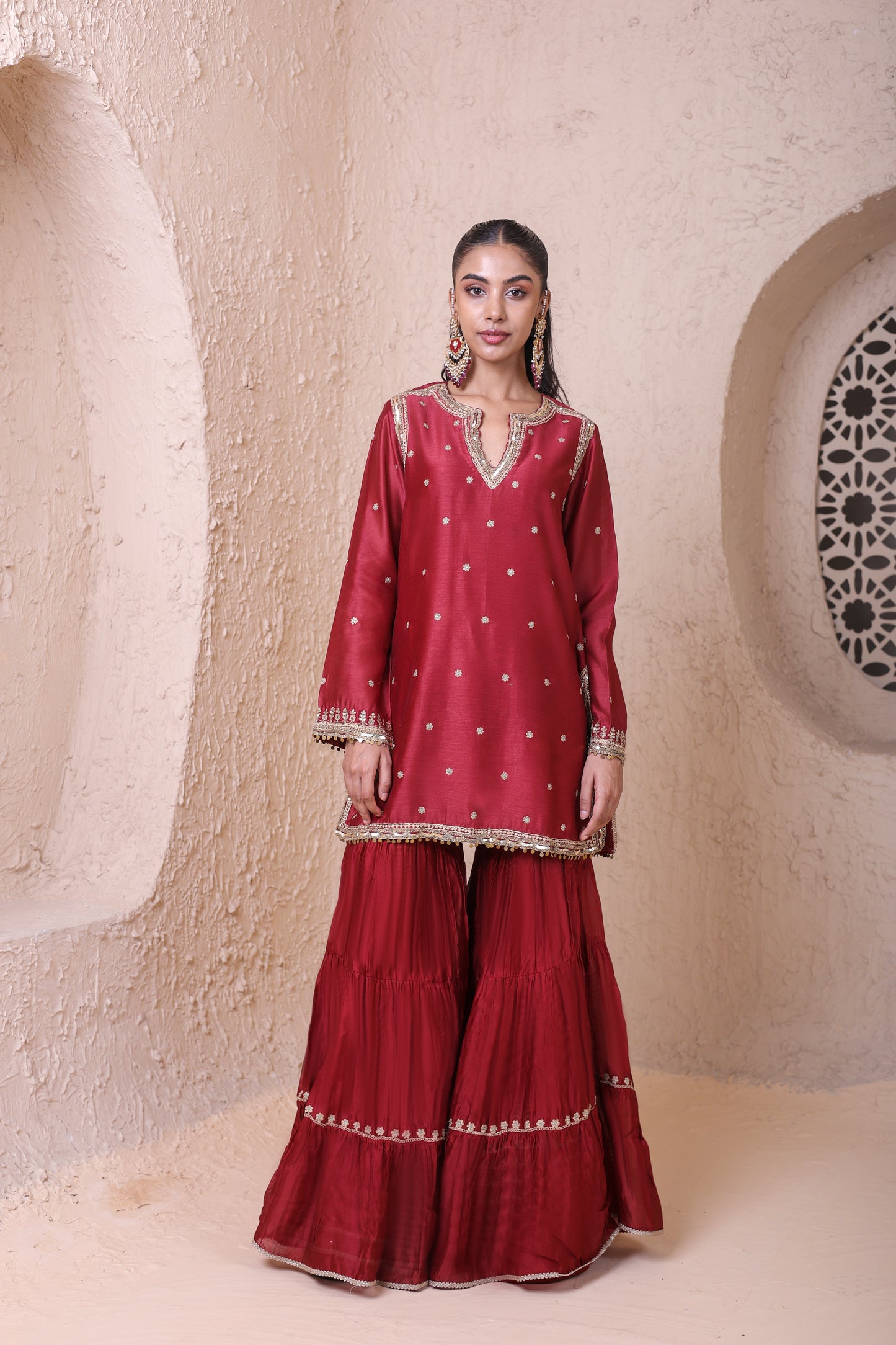 Rangrez Maroon Sharara Set