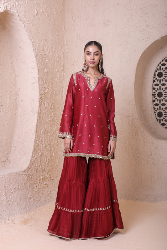Rangrez Maroon Sharara Set