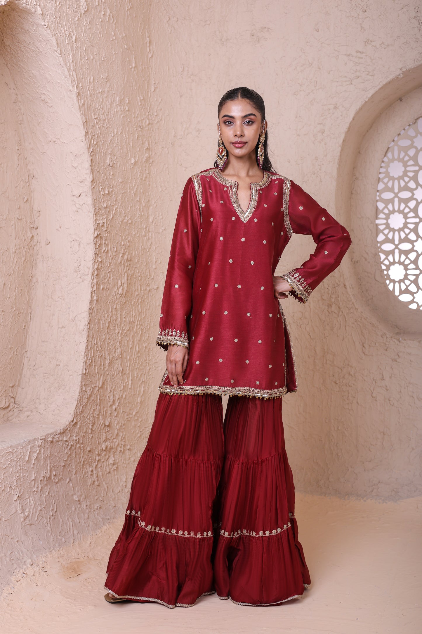 Rangrez Maroon Sharara Set
