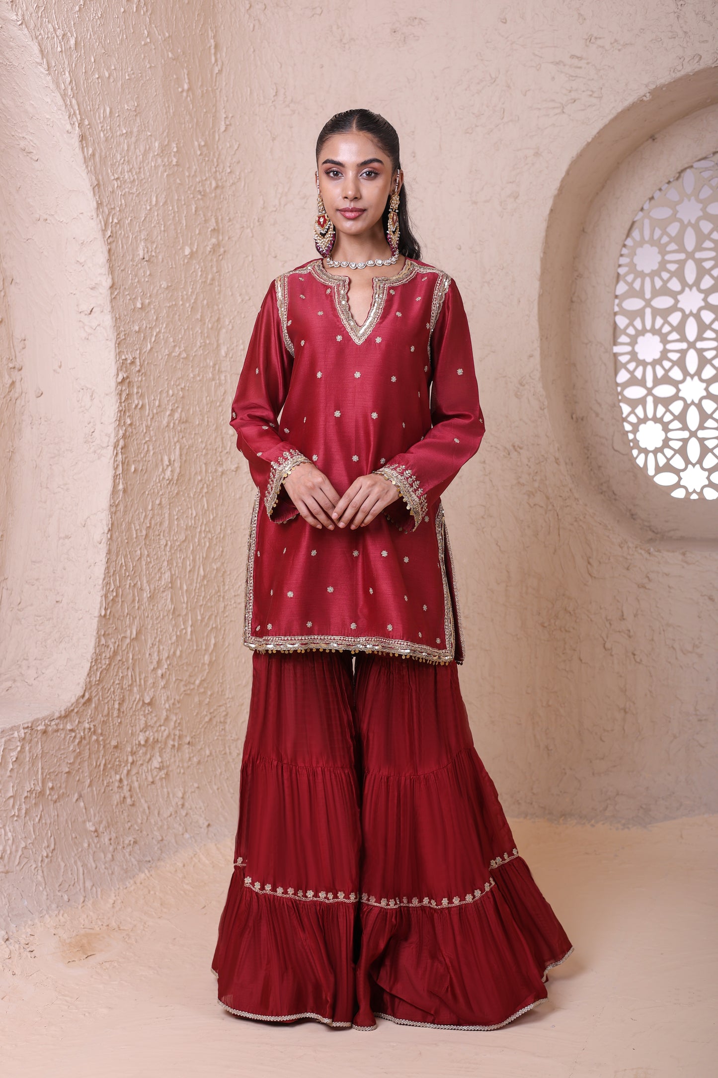 Rangrez Maroon Sharara Set