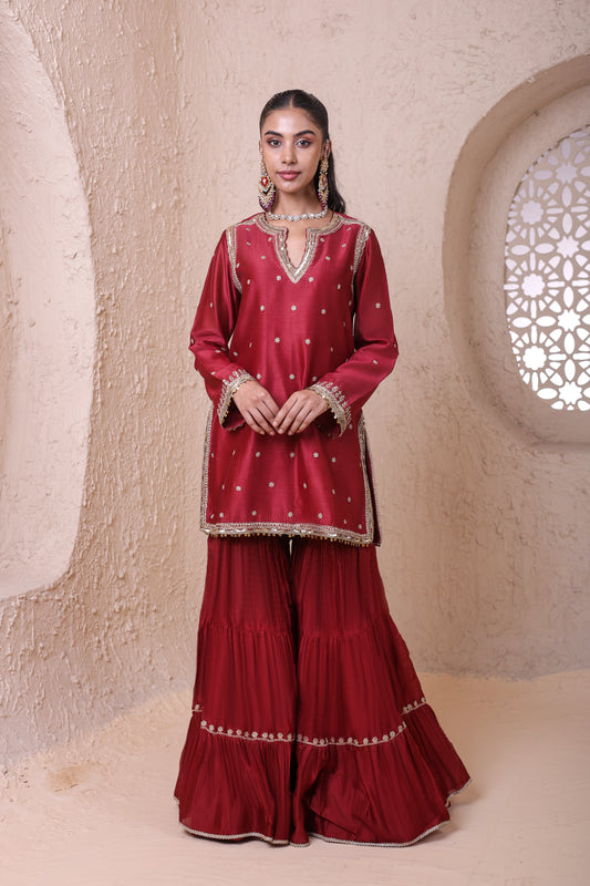 Rangrez Maroon Sharara Set