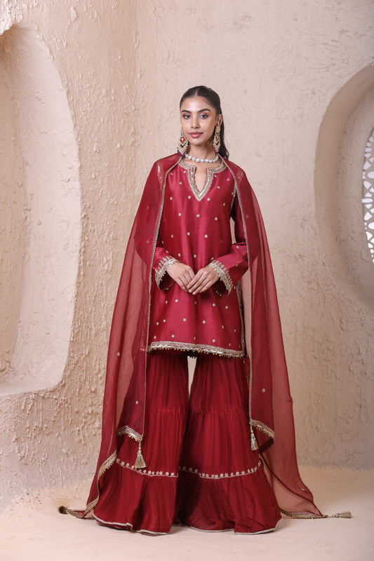 Rangrez Maroon Sharara Set