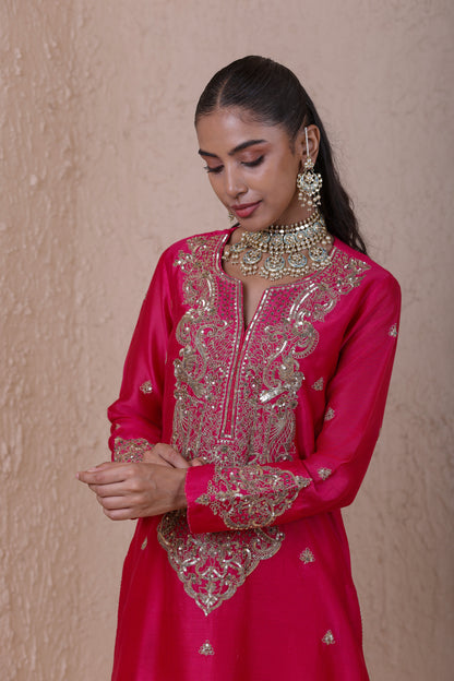 Rangrez Pink Aari Dori Long Kurta Set