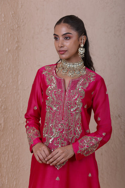 Rangrez Pink Aari Dori Long Kurta Set