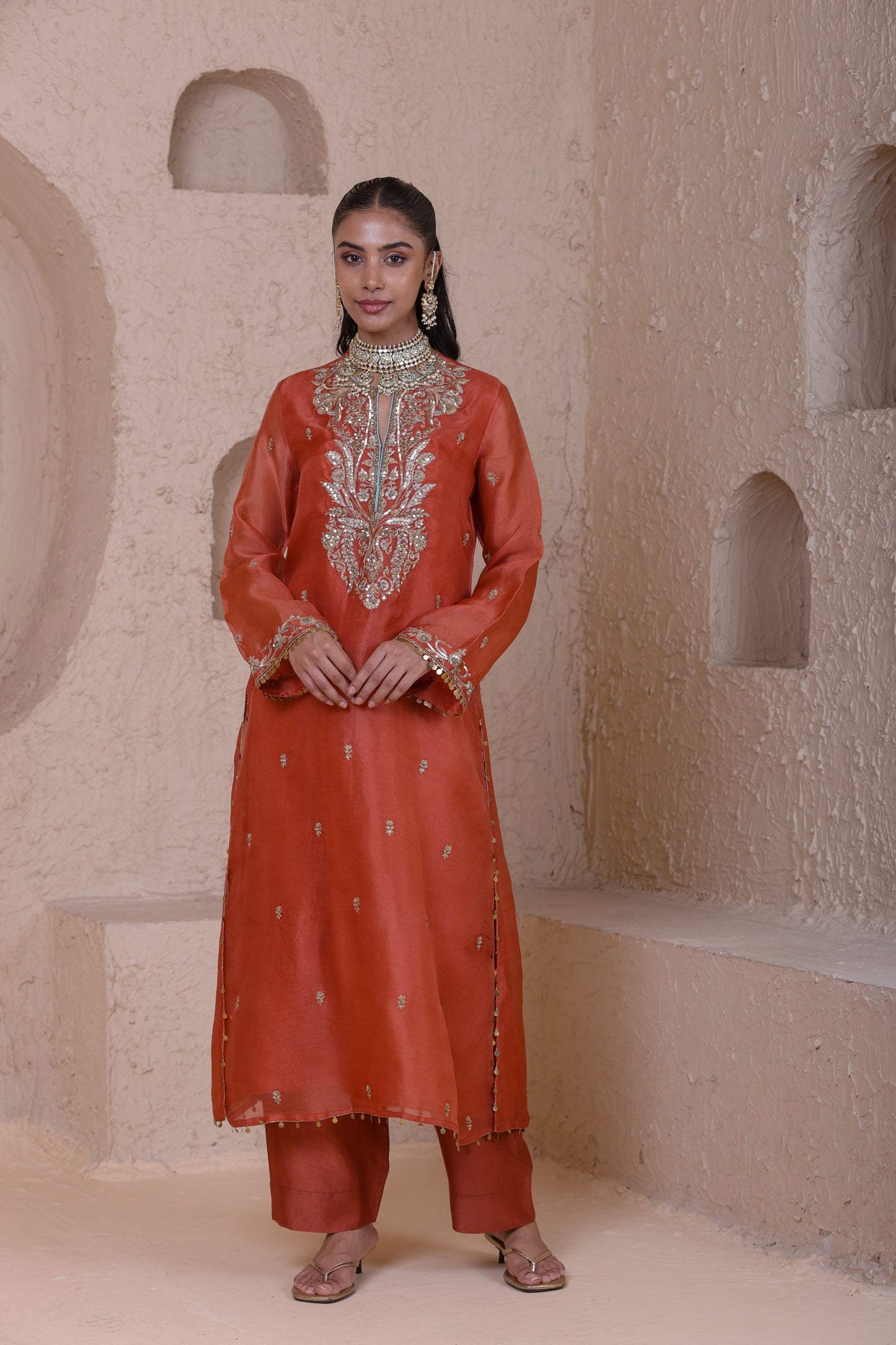 Rangrez Orange Straight Long Kurta Set