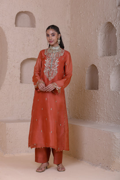 Rangrez Orange Straight Long Kurta Set