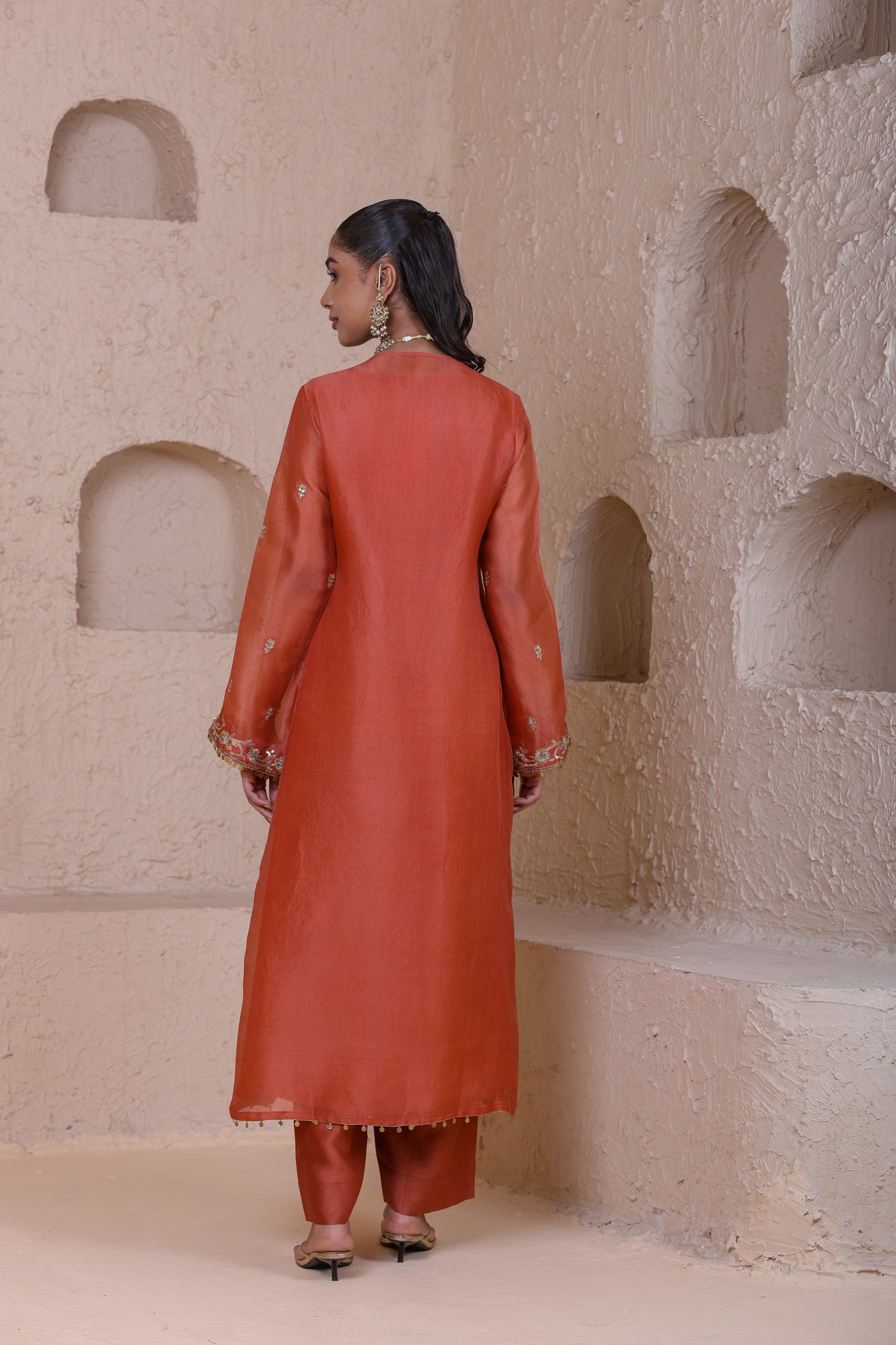 Rangrez Orange Straight Long Kurta Set