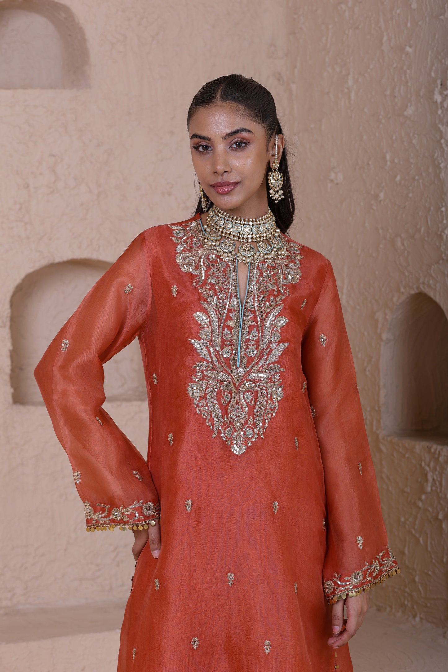 Rangrez Orange Straight Long Kurta Set