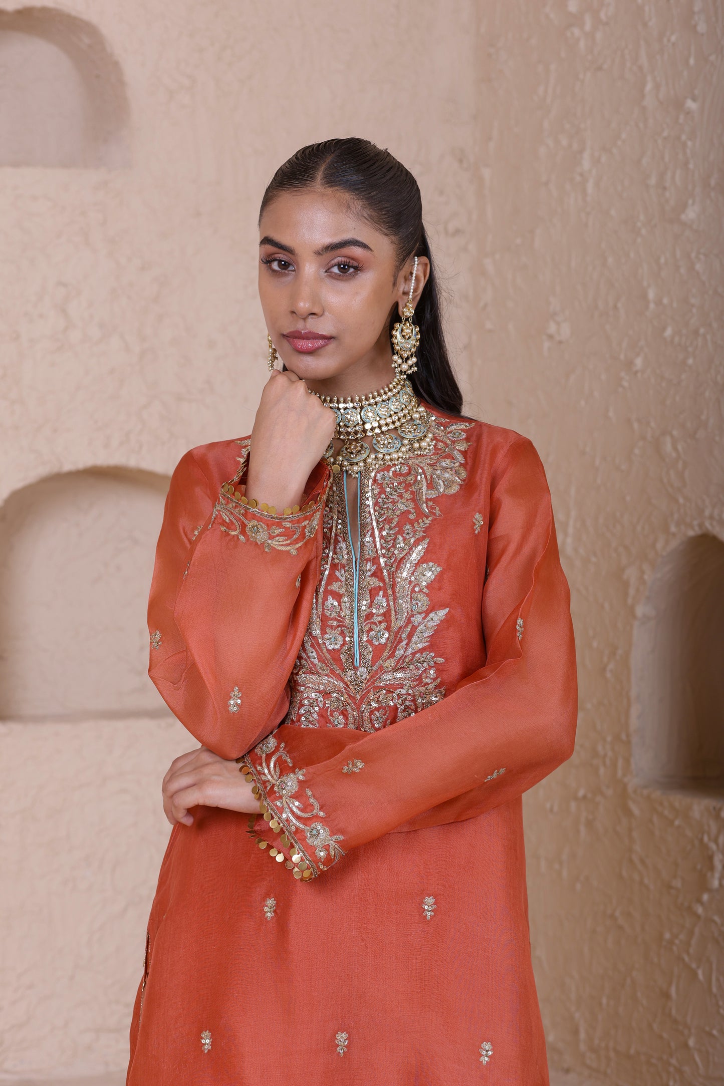 Rangrez Orange Straight Long Kurta Set