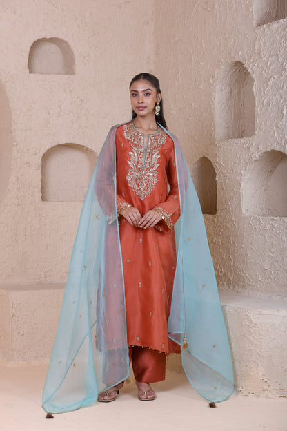 Rangrez Orange Straight Long Kurta Set