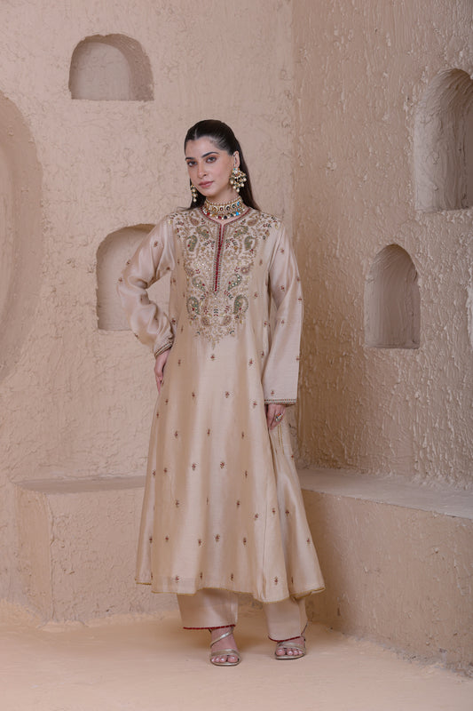 Rangrez Ivory Long Pheran Kurta Set