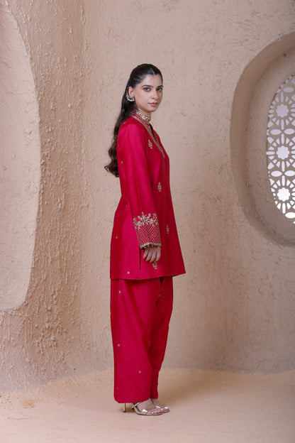 Rangrez Pink V Neck Short Kurta Set
