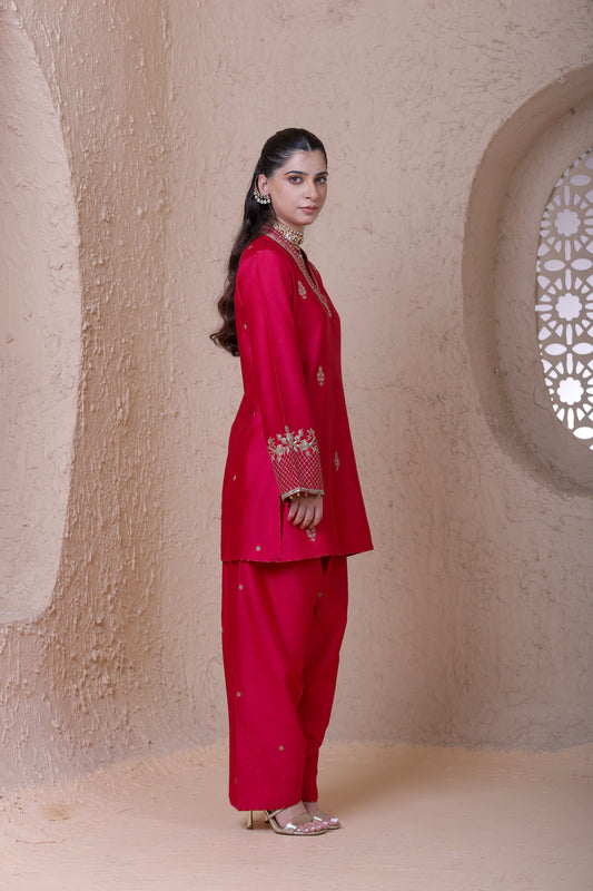 Rangrez Pink V Neck Short Kurta Set