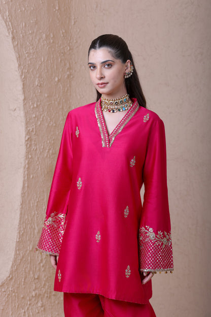 Rangrez Pink V Neck Short Kurta Set