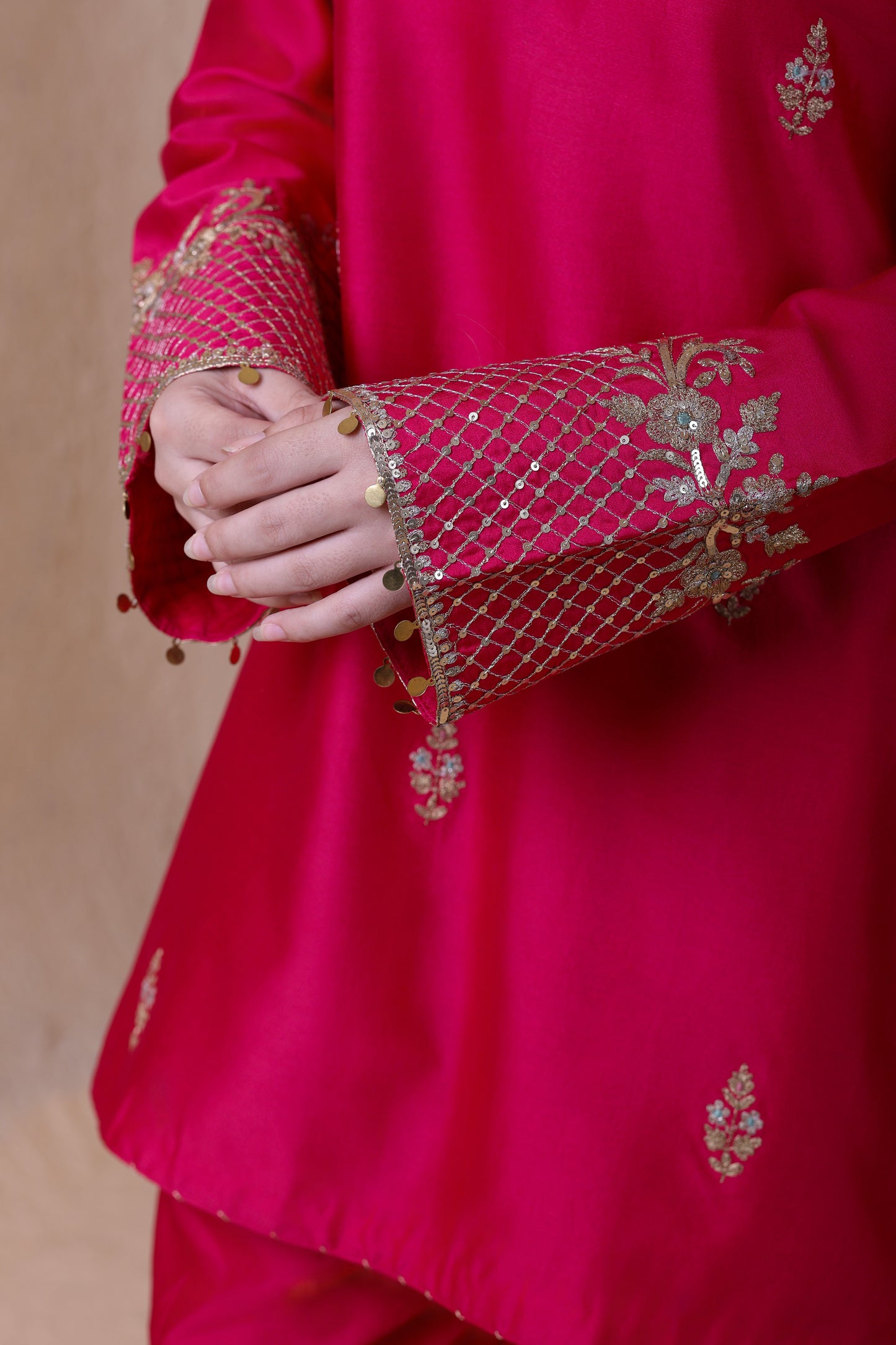 Rangrez Pink V Neck Short Kurta Set