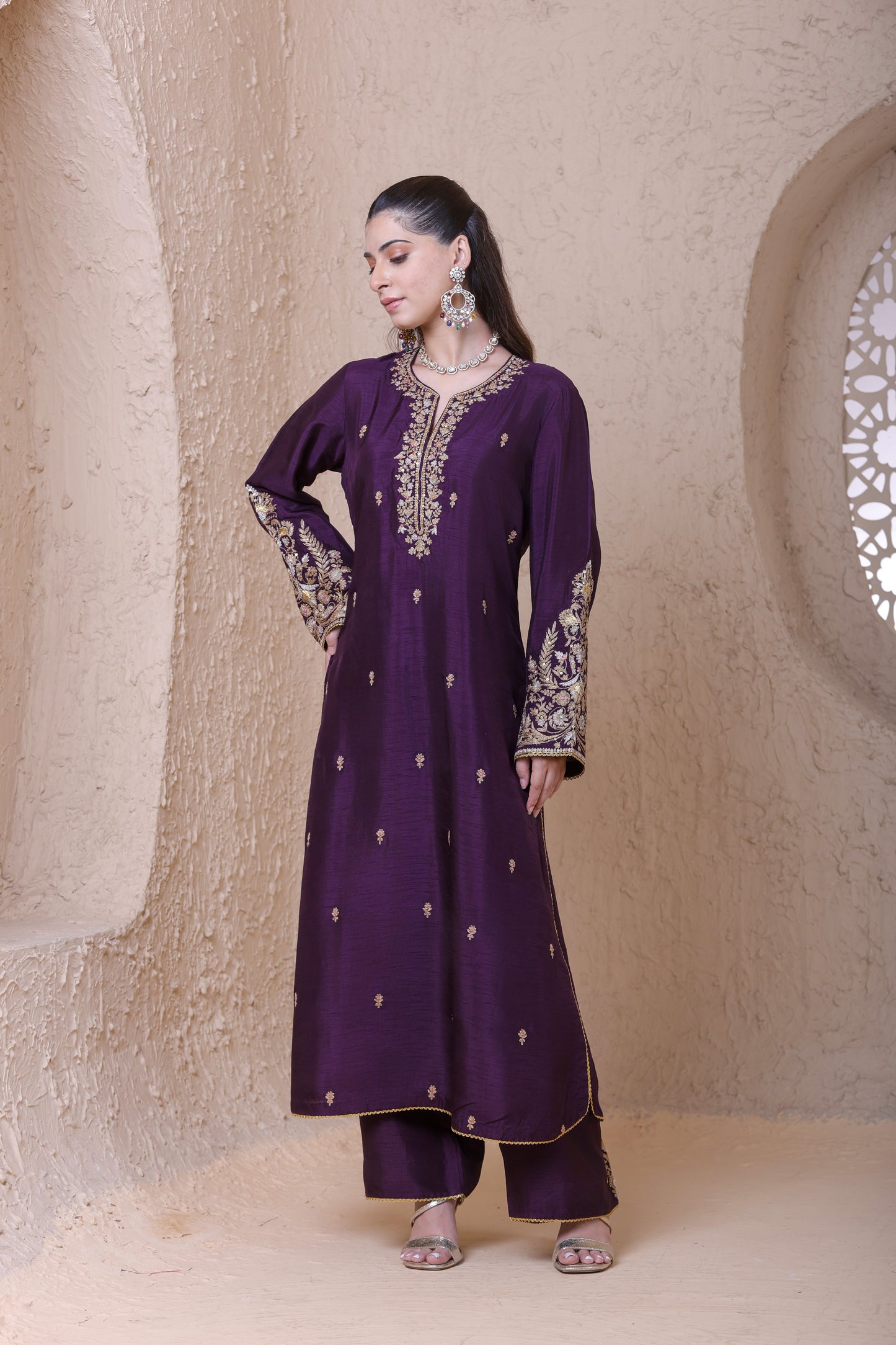 Rangrez Purple Heavy Sleeves Kurta Set