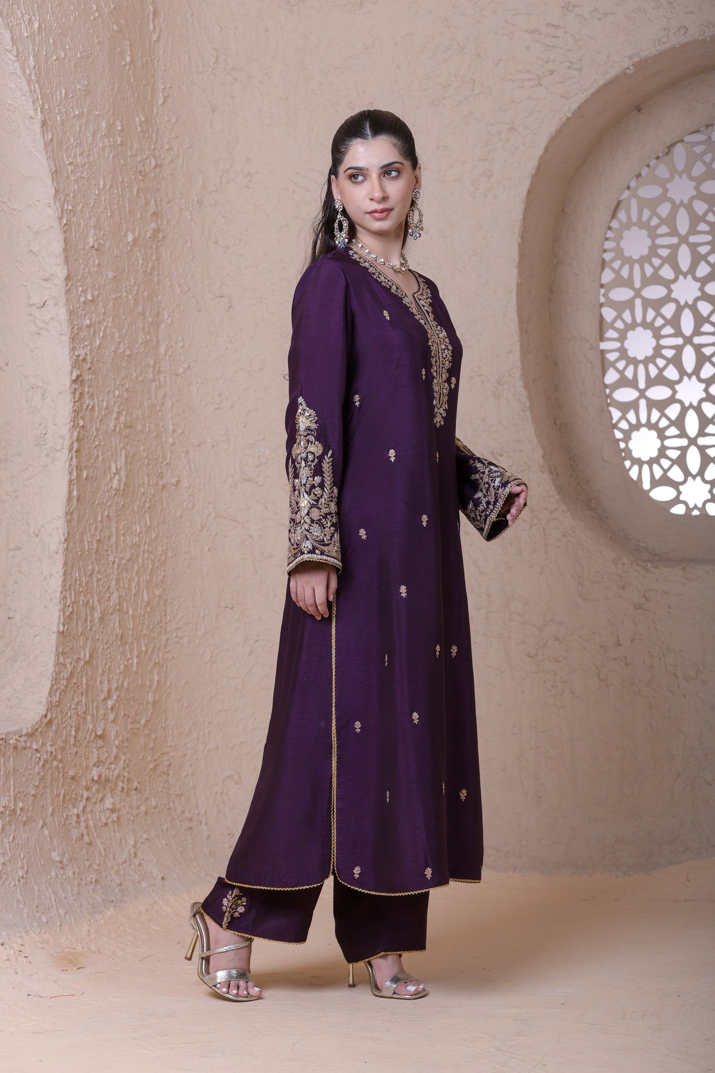 Rangrez Purple Heavy Sleeves Kurta Set
