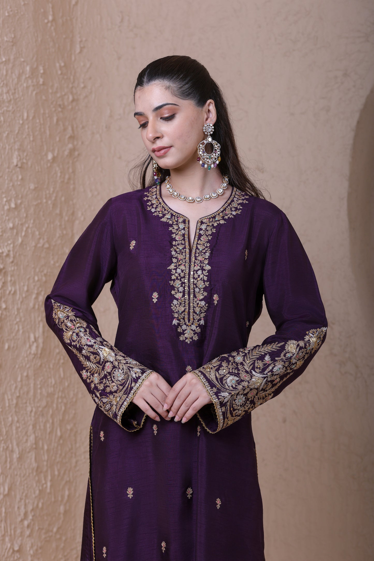 Rangrez Purple Heavy Sleeves Kurta Set