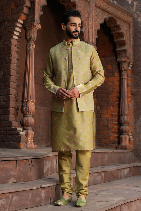 Green Mughal Printed Bandi & Kurta Set